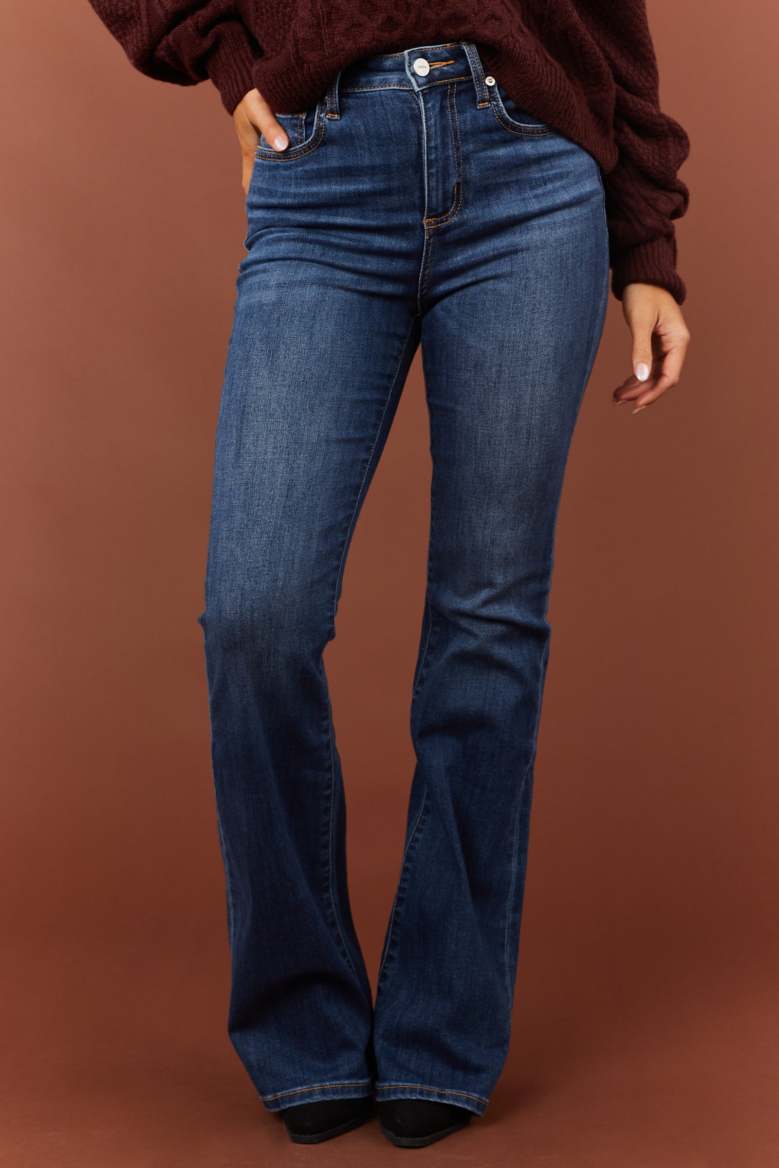 Ceros Dark Wash Super High Rise Flare Denim Jeans