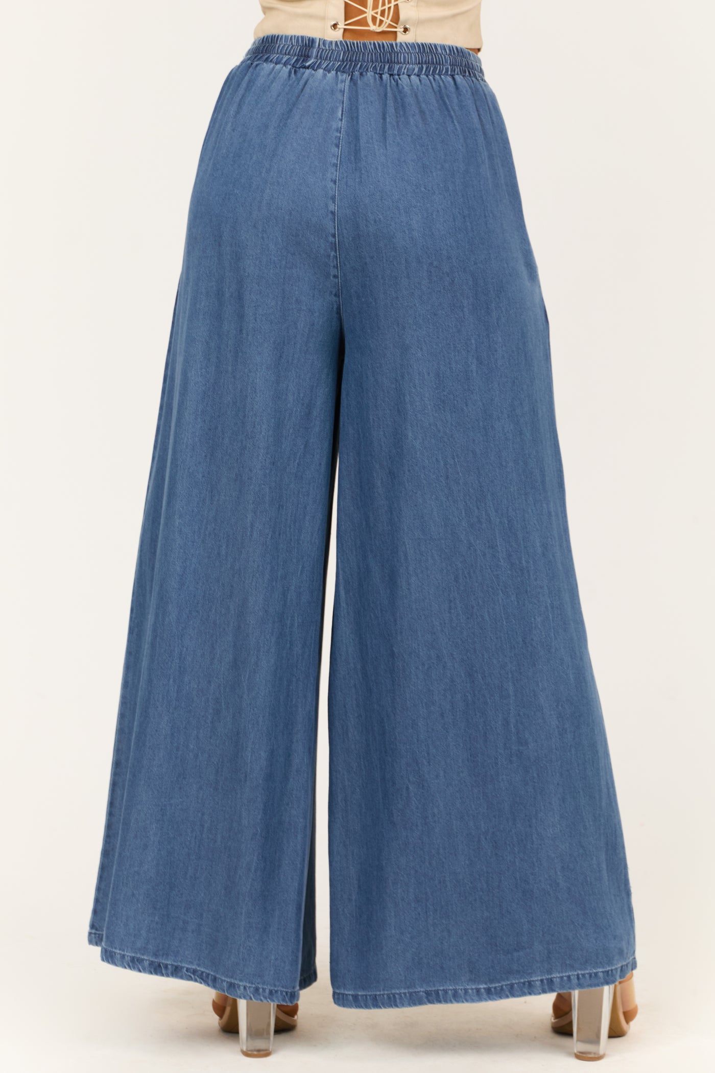 Dark Wash Tencel Denim High Rise Wide Leg Pants