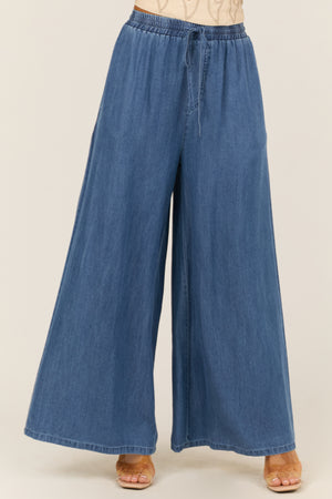 Dark Wash Tencel Denim High Rise Wide Leg Pants