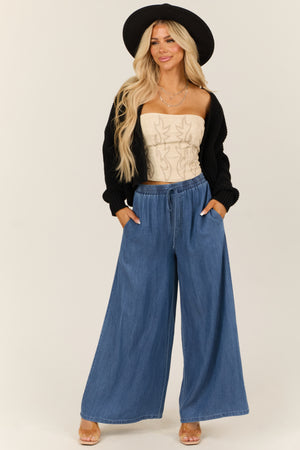 Dark Wash Tencel Denim High Rise Wide Leg Pants