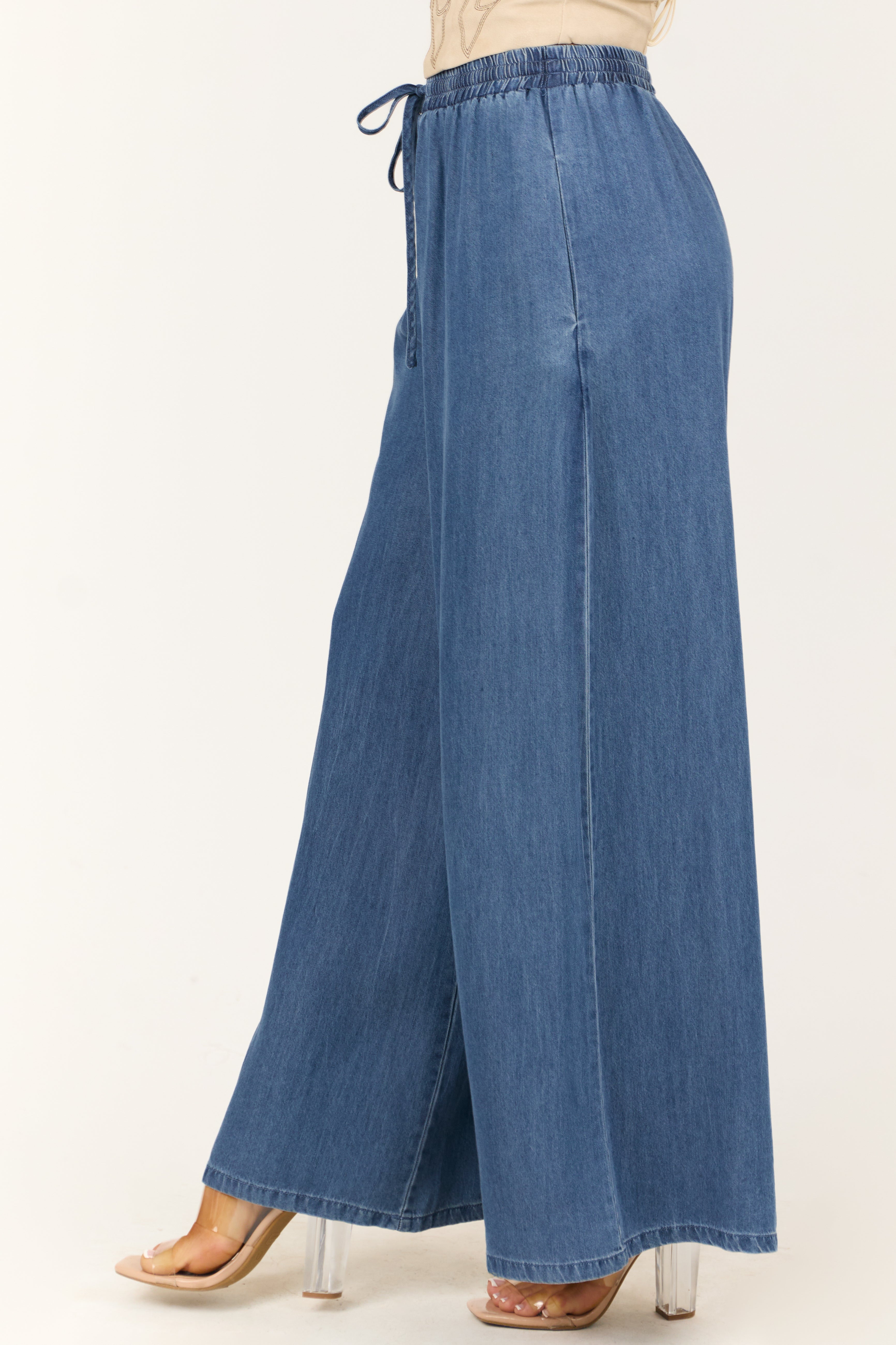 Dark Wash Tencel Denim High Rise Wide Leg Pants