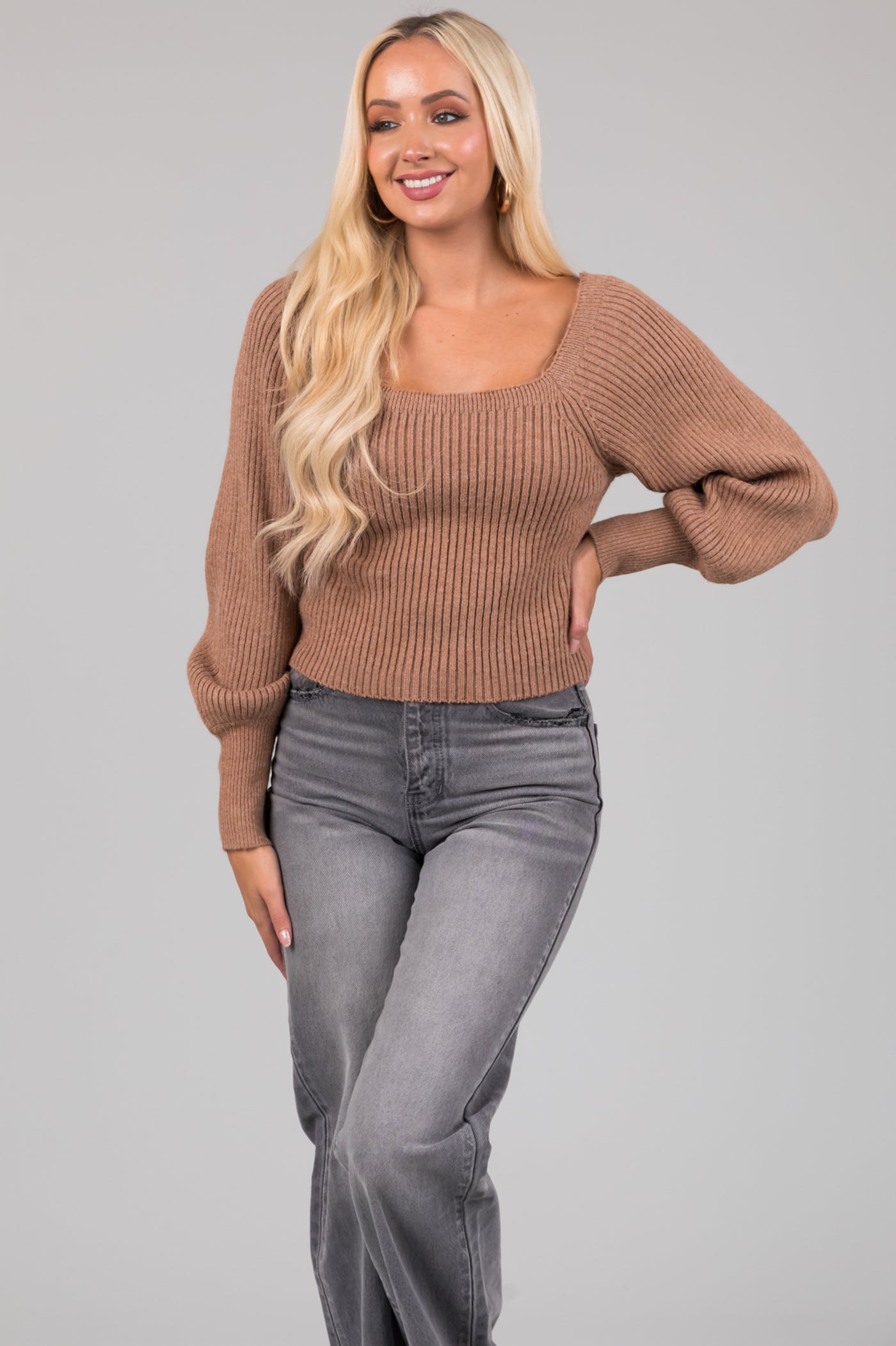 Deep Camel Boatneck Ribbed Sweater