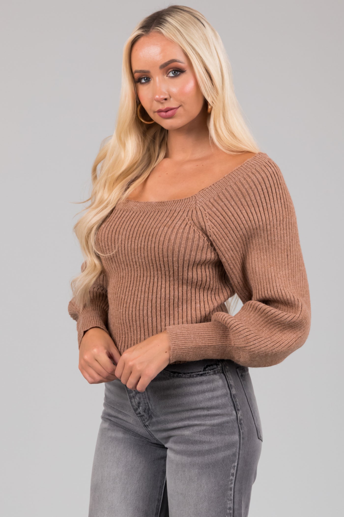 Deep Camel Boatneck Ribbed Sweater