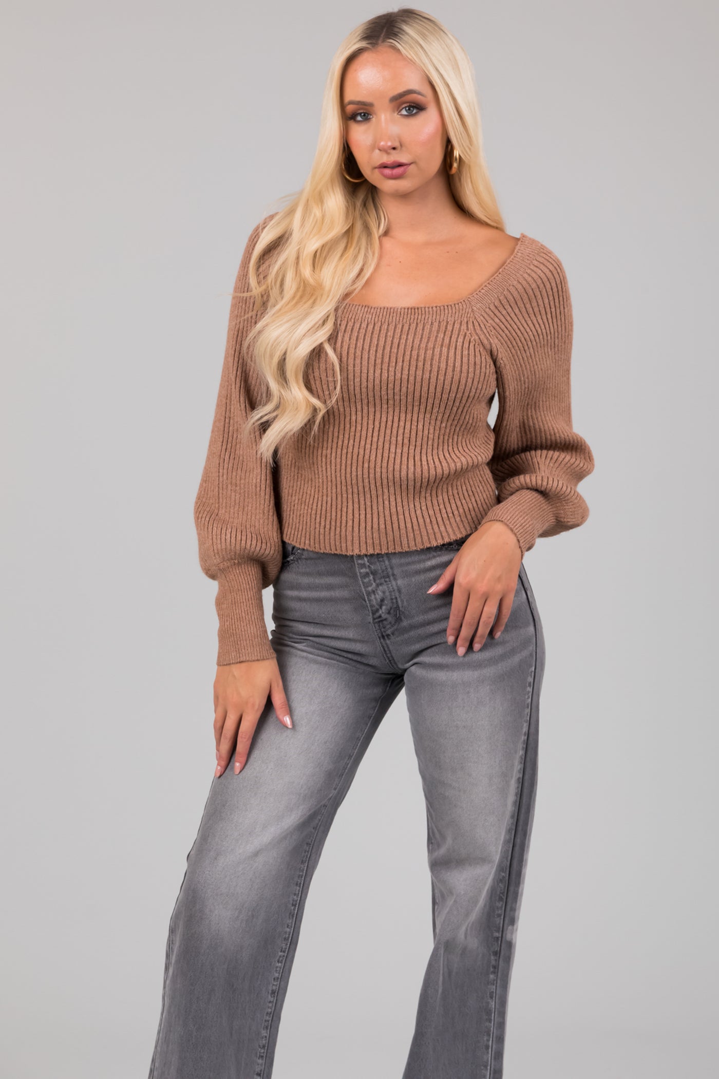 Deep Camel Boatneck Ribbed Sweater