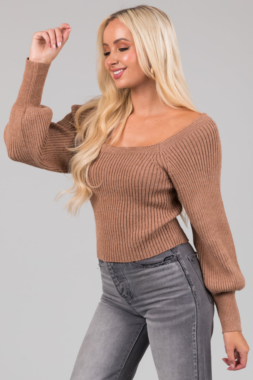 Deep Camel Boatneck Ribbed Sweater