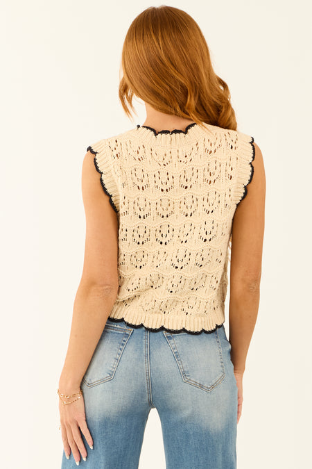 Deep Champagne Crochet Knit Double Tie Vest