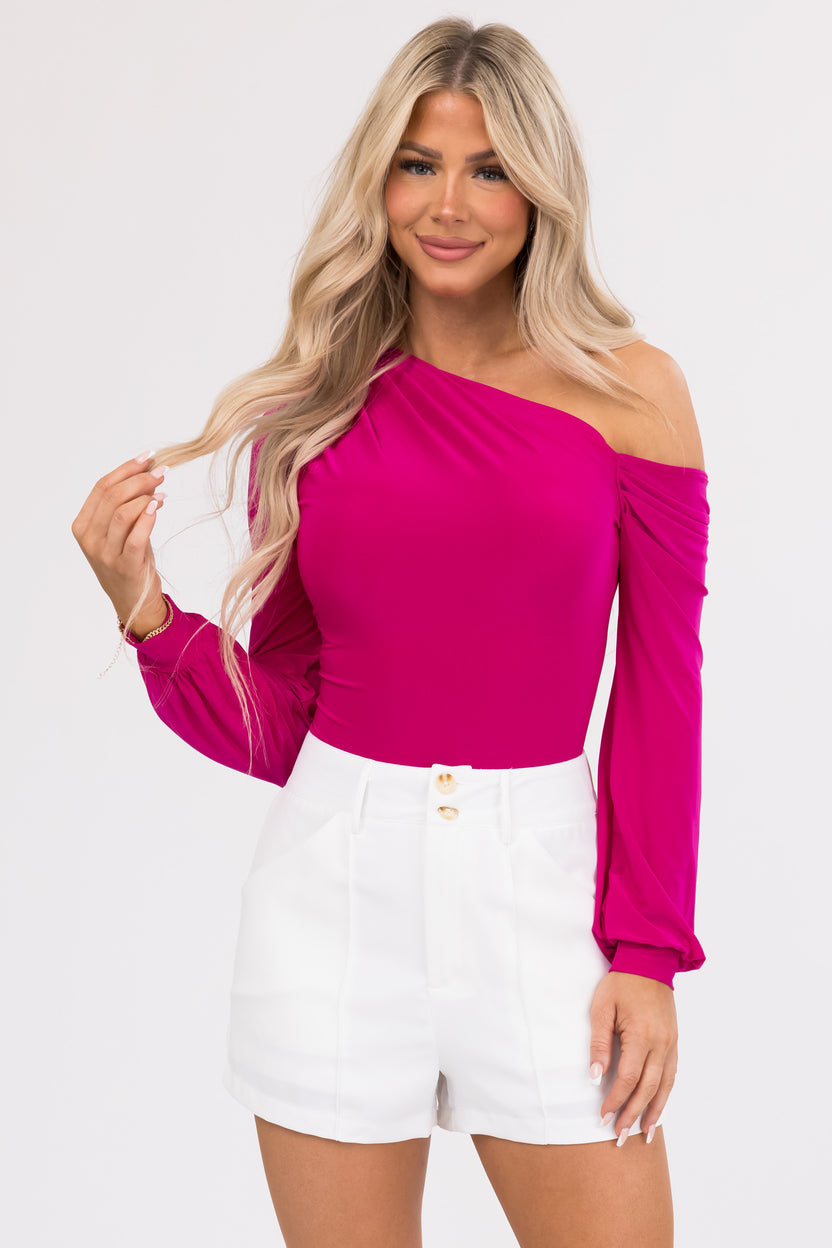 Deep Magenta Off Shoulder Long Sleeve Bodysuit