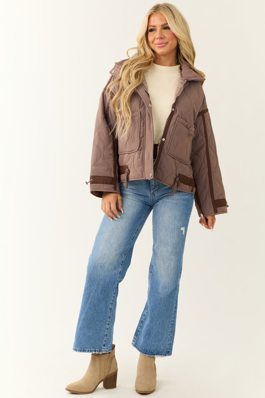 Deep Mauve Button Down Collared Puffer Jacket