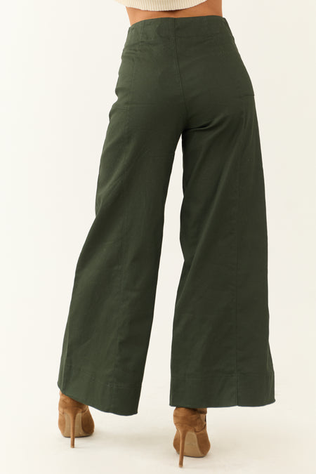 Deep Pine High Rise Wide Leg Ankle Length Pants