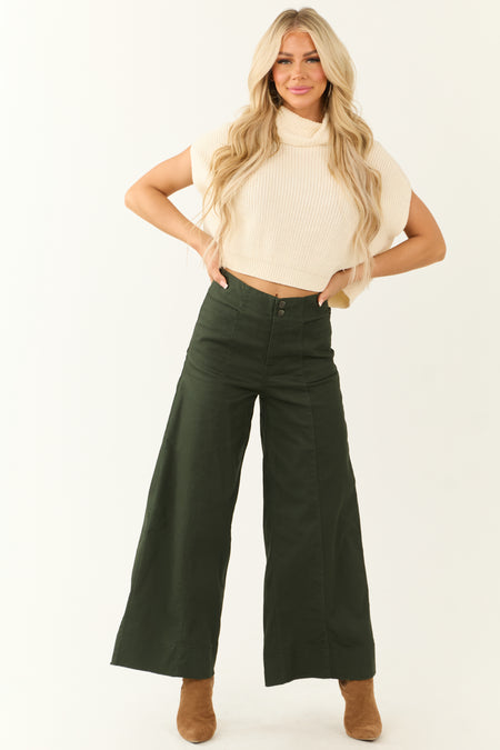 Deep Pine High Rise Wide Leg Ankle Length Pants