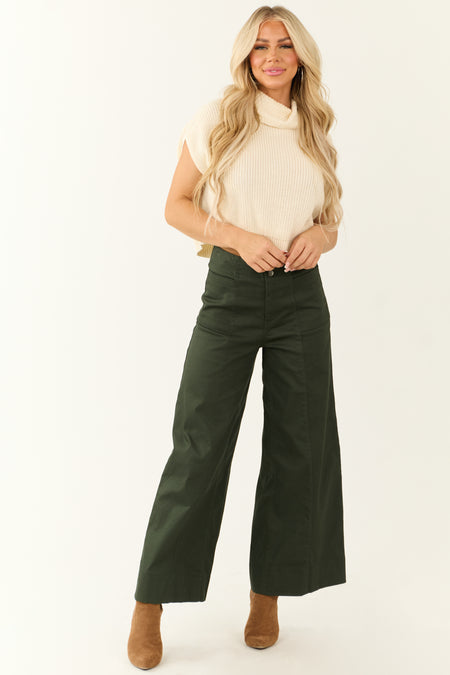 Deep Pine High Rise Wide Leg Ankle Length Pants