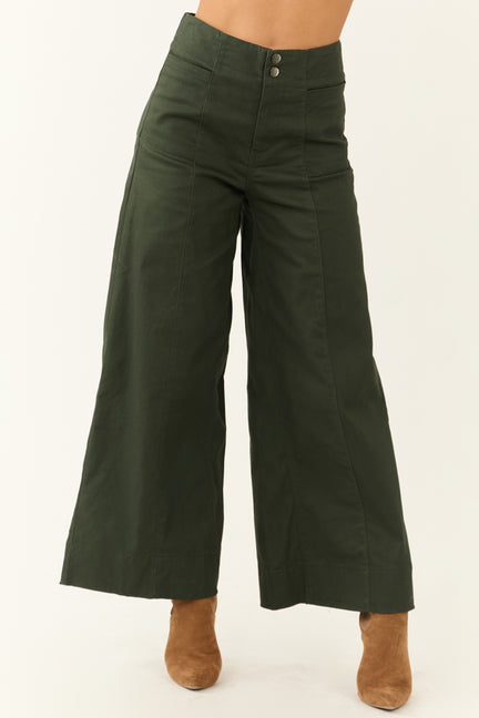 Deep Pine High Rise Wide Leg Ankle Length Pants