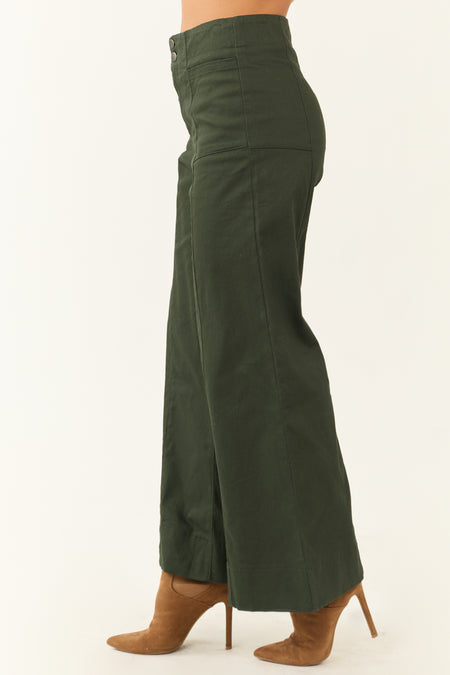 Deep Pine High Rise Wide Leg Ankle Length Pants