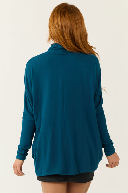 Deep Sea Blue Turtleneck Dolman Sleeve Top