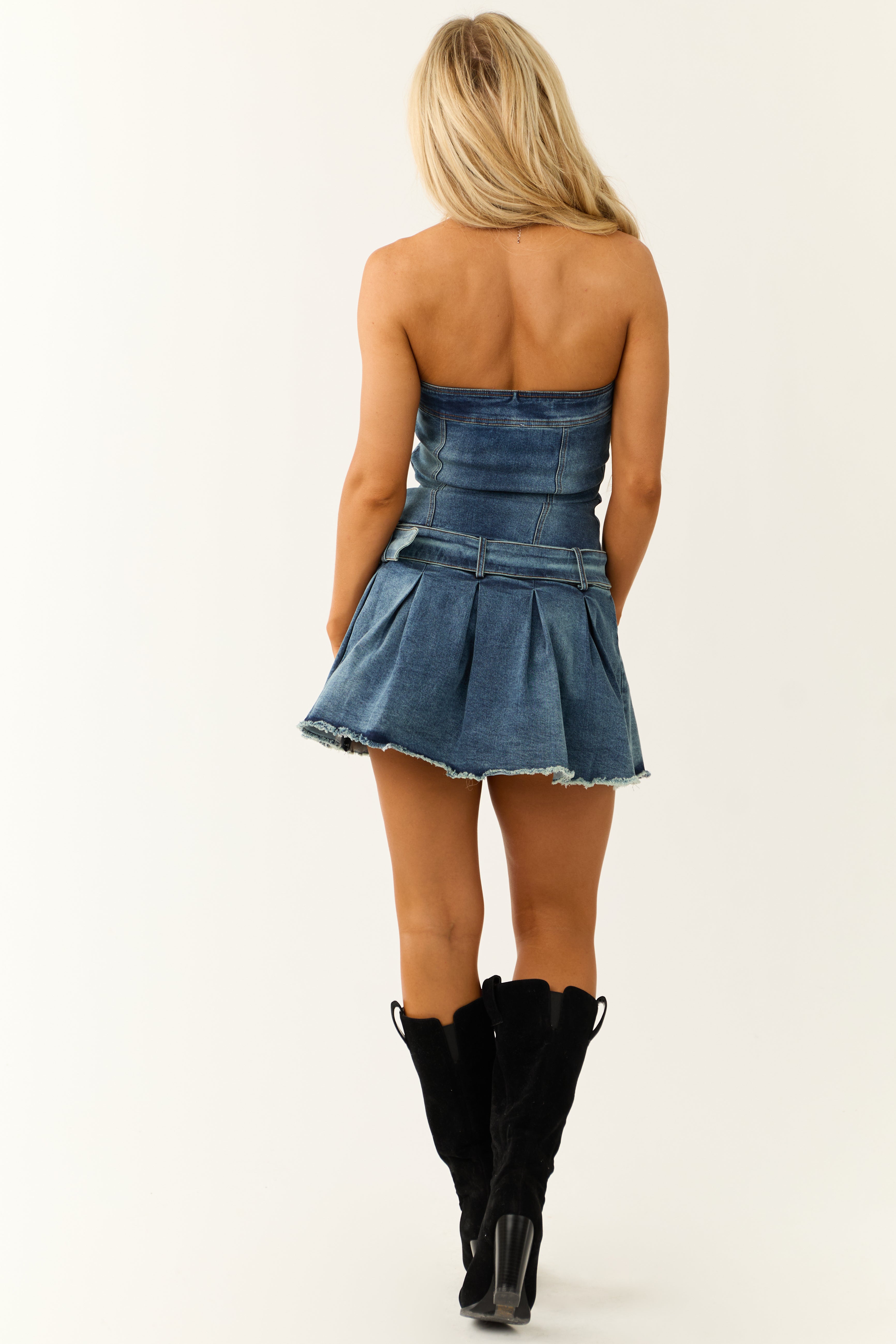 Denim Medium Wash Drop Waist Mini Dress