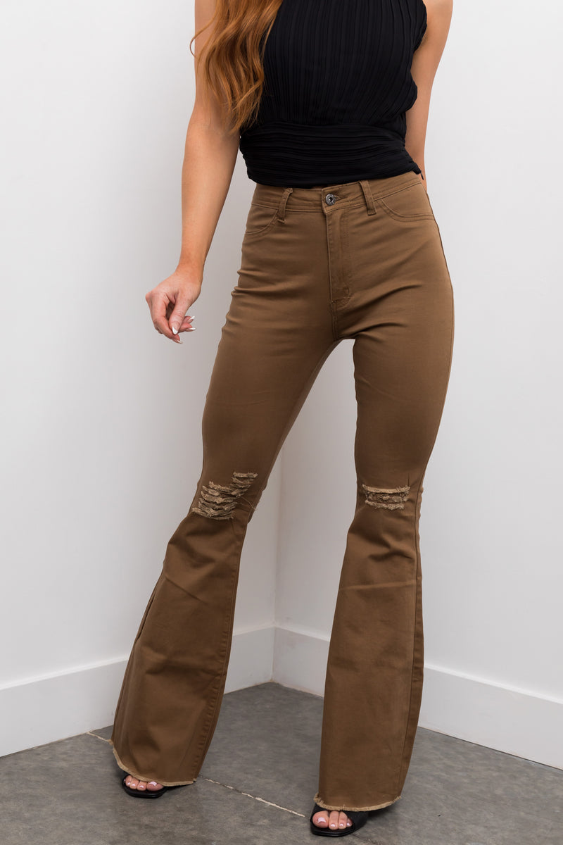 Denim Zone Hazel Peanut High Rise Flare Jeans