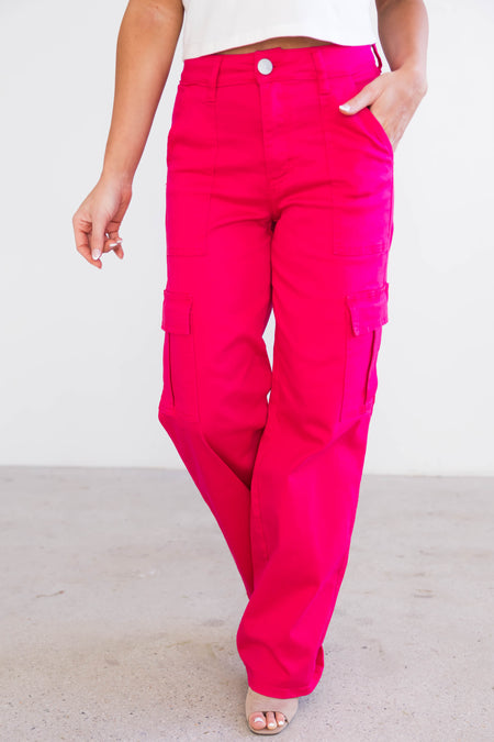 Denim Zone Hot Pink Super Stretchy Cargo Jeans