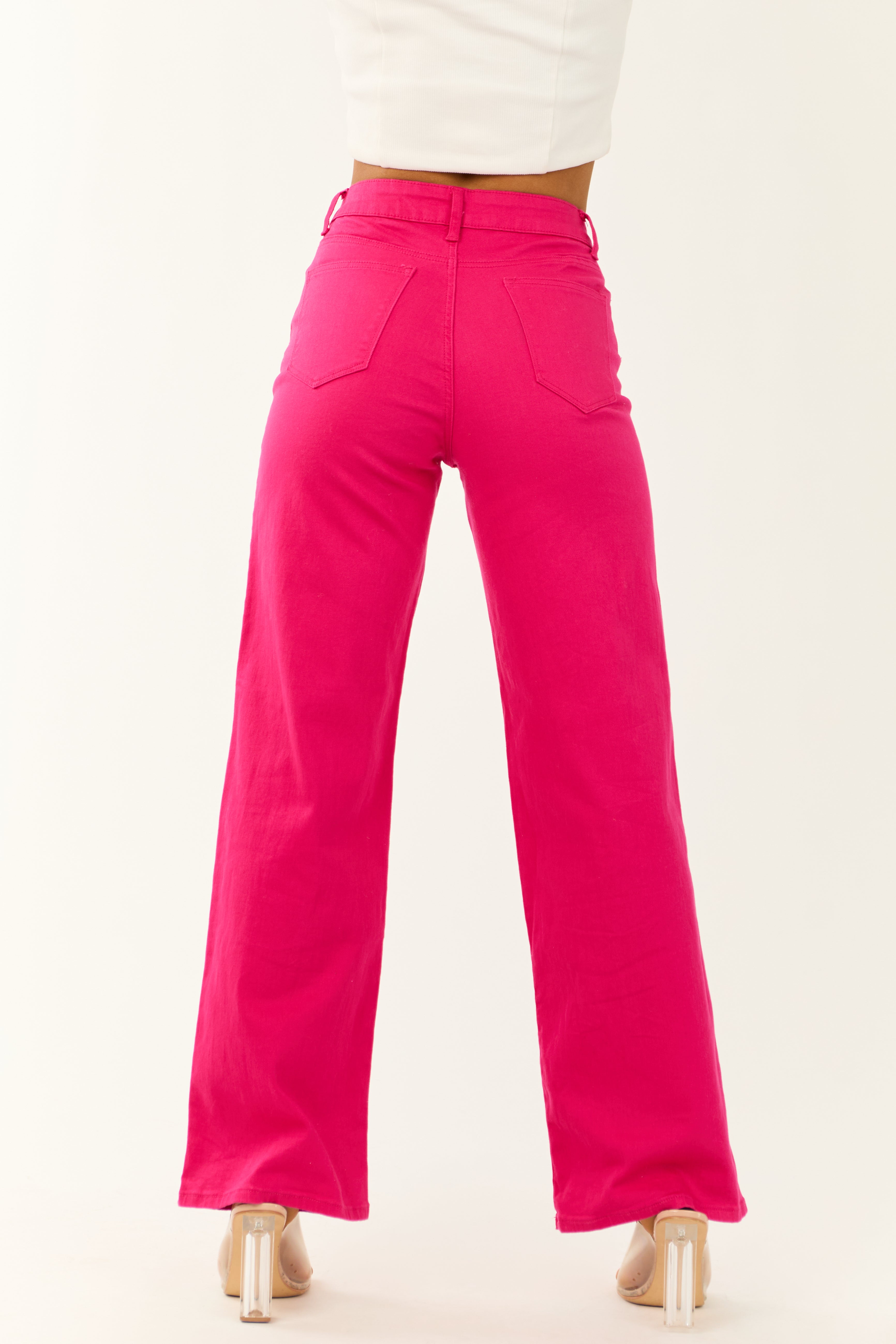 Denim Zone Hot Pink Super Stretchy Wide Leg Jeans