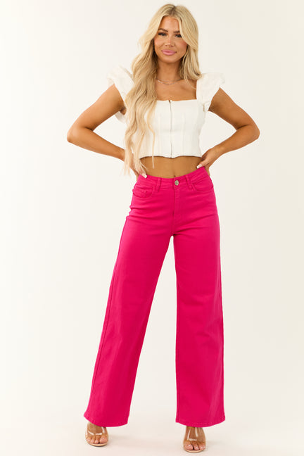 Denim Zone Hot Pink Super Stretchy Wide Leg Jeans