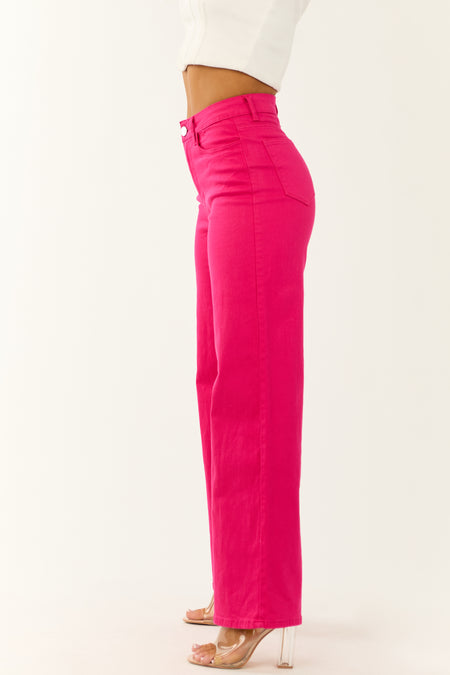 Denim Zone Hot Pink Super Stretchy Wide Leg Jeans