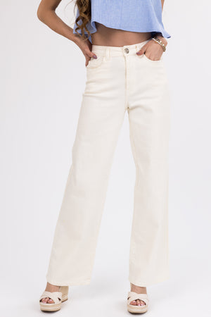 Denim Zone Ivory Super Stretchy Wide Leg Jeans