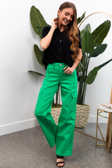 Denim Zone Kelly Green Super Stretchy Cargo Jeans