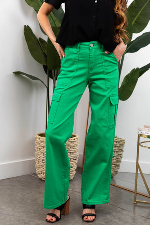 Denim Zone Kelly Green Super Stretchy Cargo Jeans