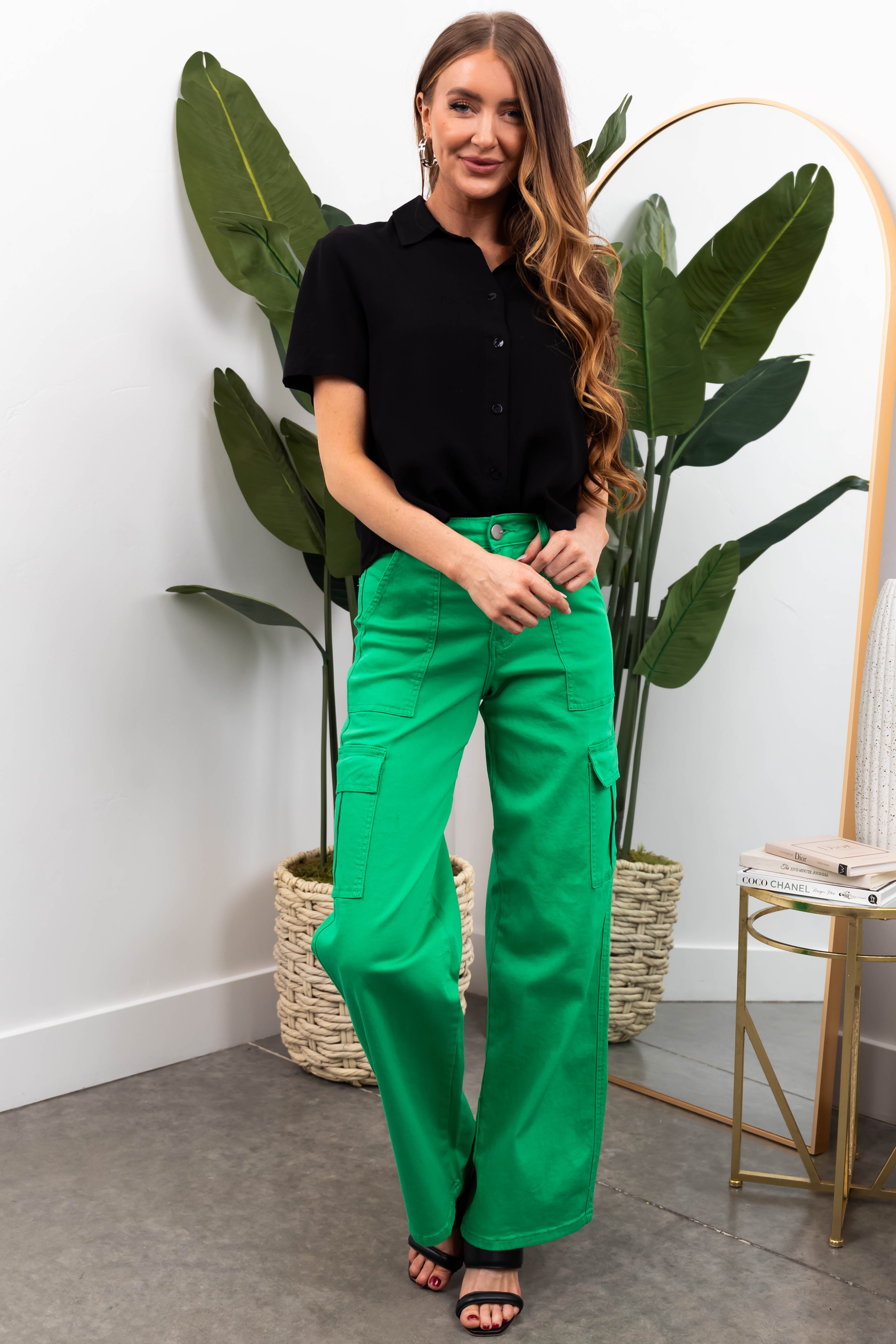 Denim Zone Kelly Green Super Stretchy Cargo Jeans