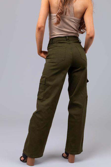 Denim Zone Olive Super Stretchy Cargo Jeans