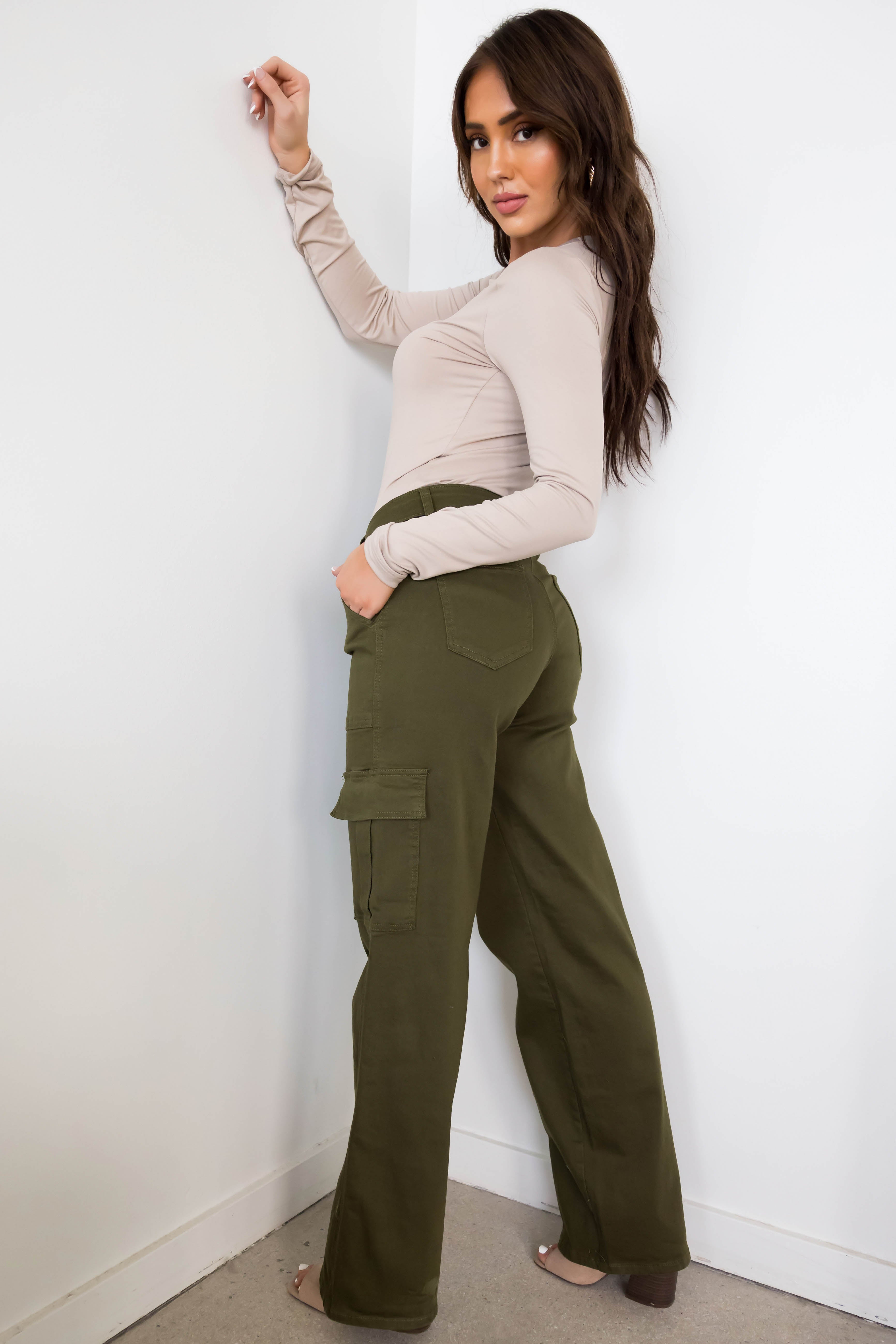 Denim Zone Olive Super Stretchy Cargo Jeans