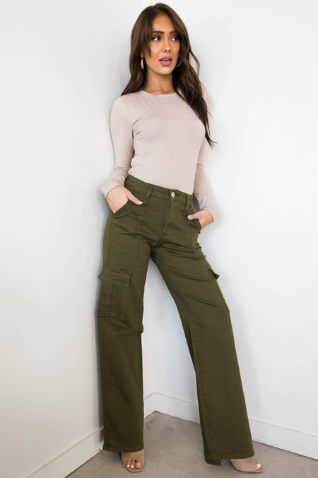 Denim Zone Olive Super Stretchy Cargo Jeans