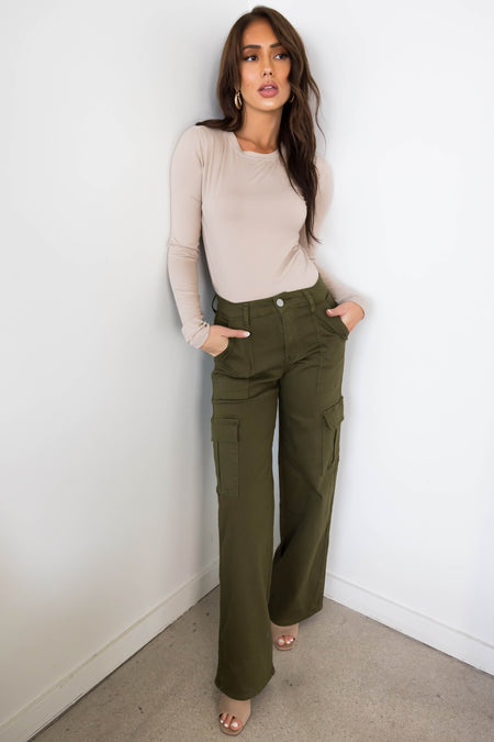 Denim Zone Olive Super Stretchy Cargo Jeans