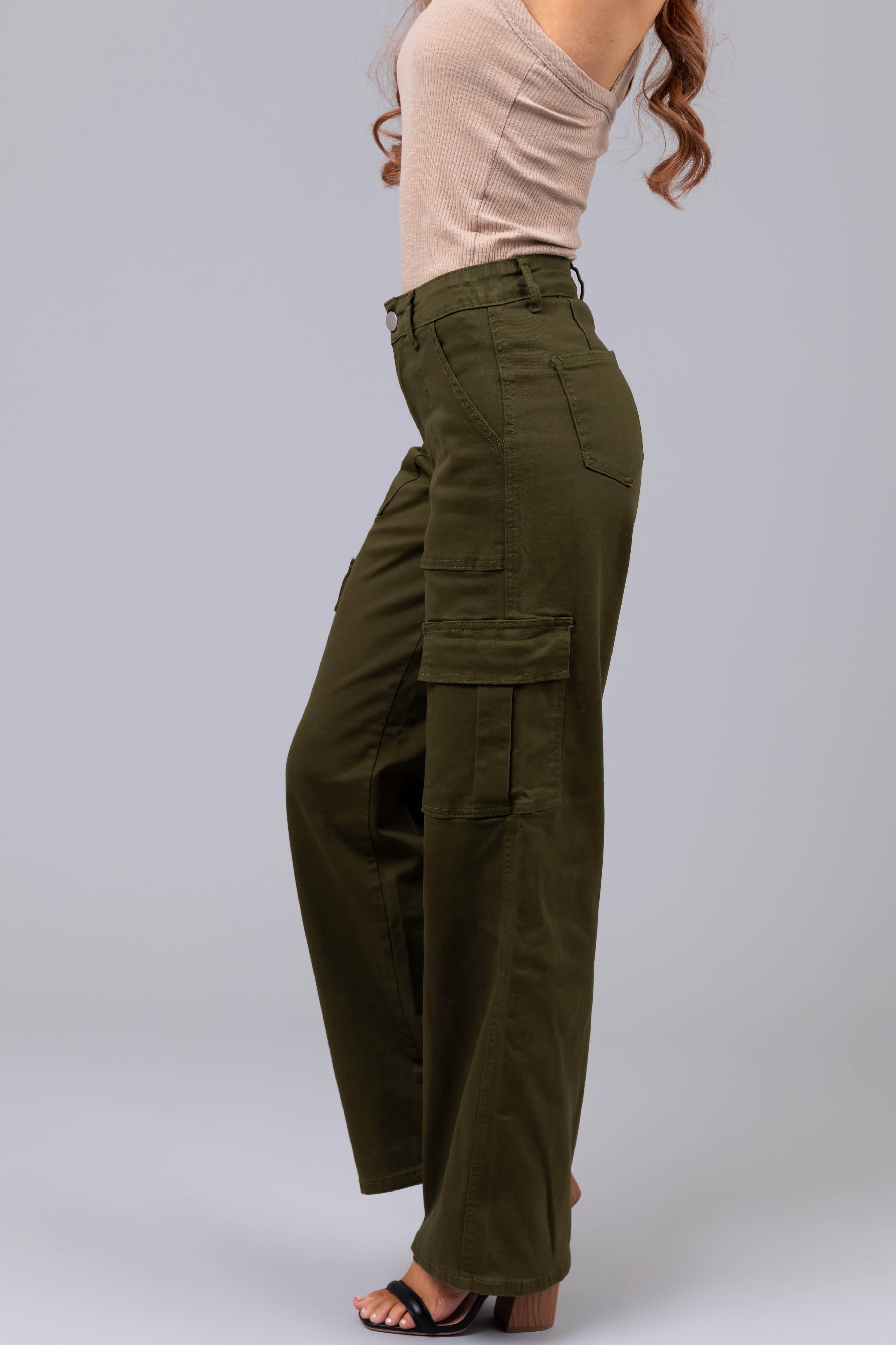 Denim Zone Olive Super Stretchy Cargo Jeans