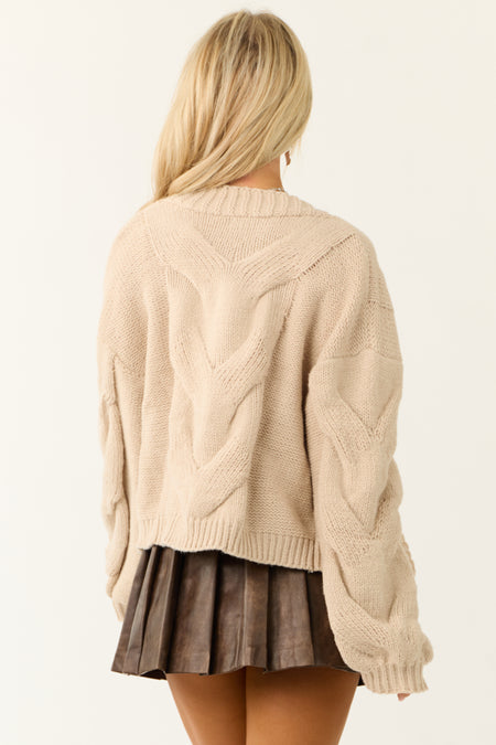 Desert Sand Cable Knit Oversized Cardigan