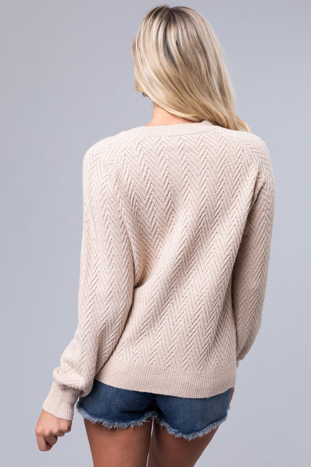 Desert Sand Cheveron Textured Knit Sweater