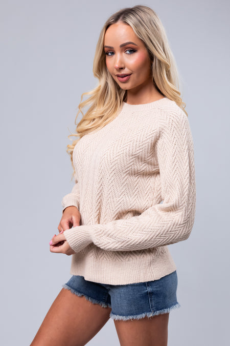 Desert Sand Cheveron Textured Knit Sweater