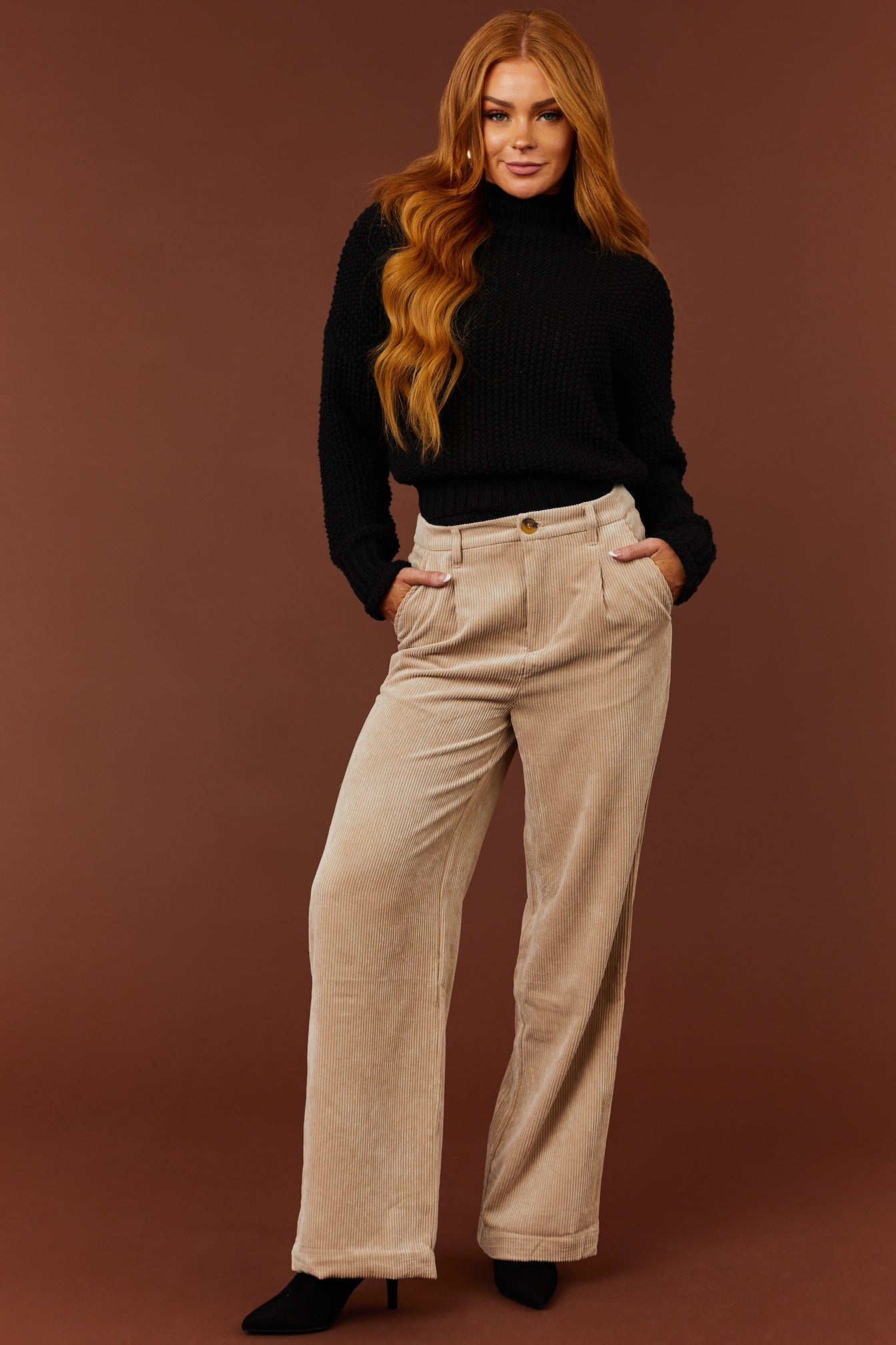 Desert Sand Corduroy Trouser Straight Leg Pants