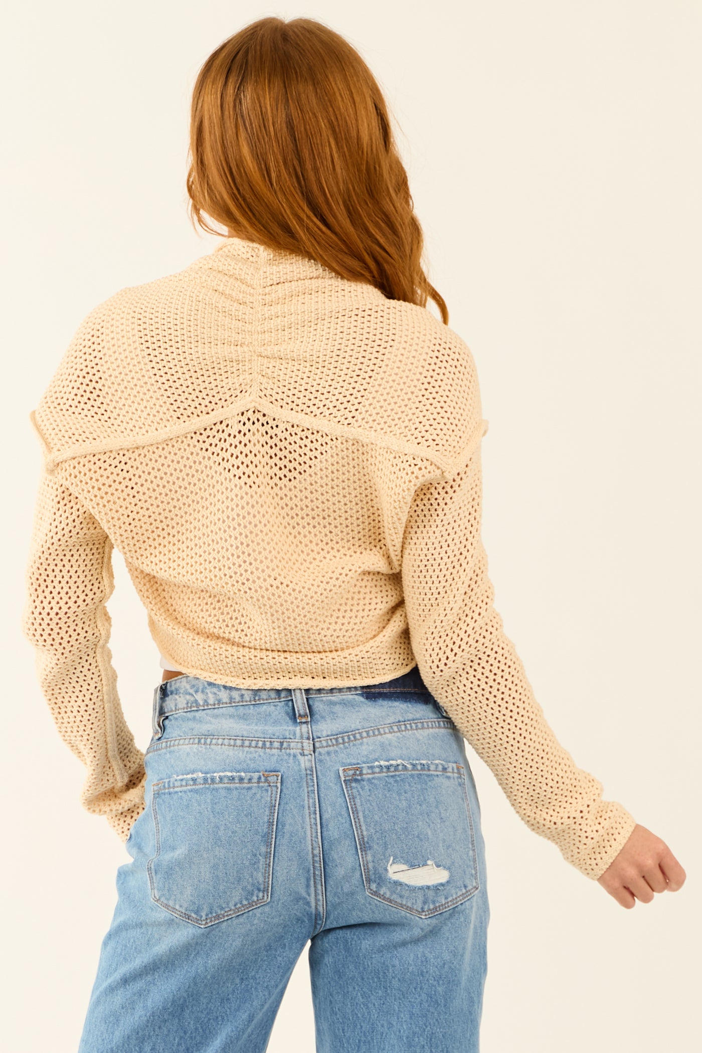 Desert Sand Crochet Bolero Open Front Cardigan