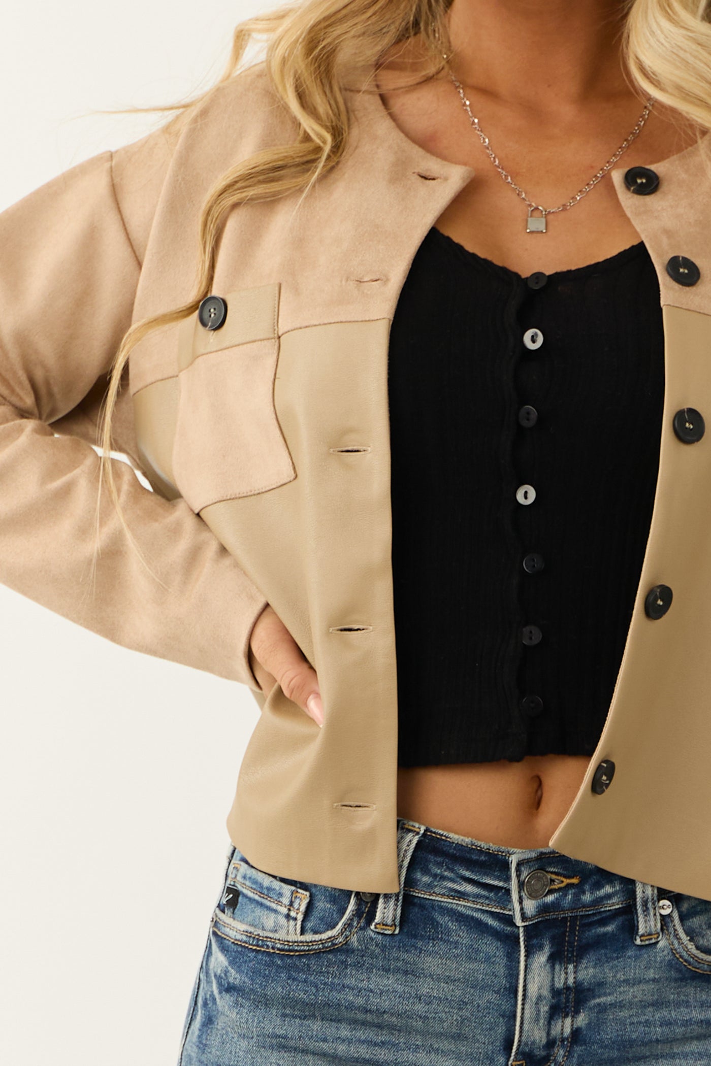 Desert Sand Faux Suede and Leather Jacket