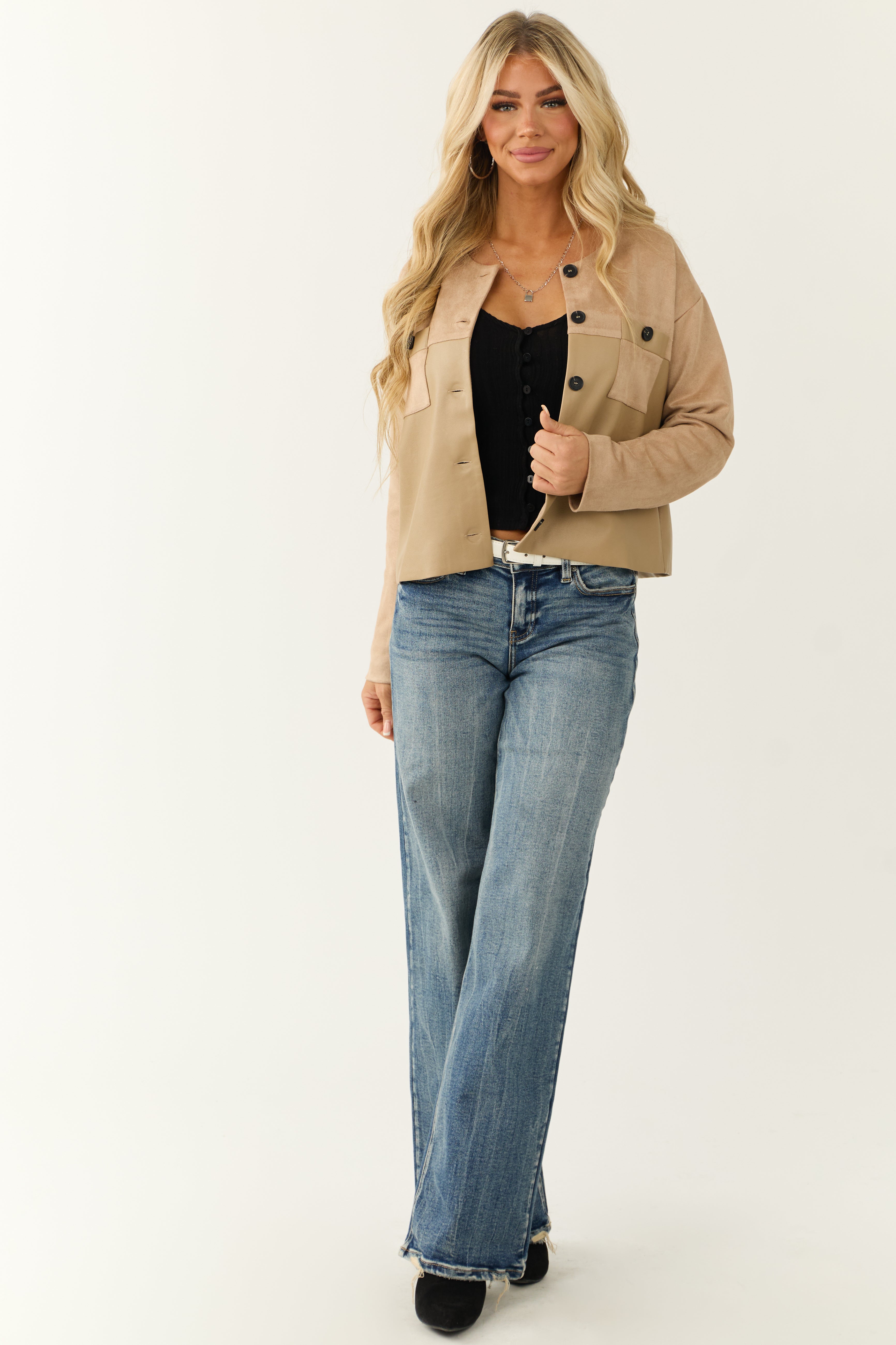 Desert Sand Faux Suede and Leather Jacket