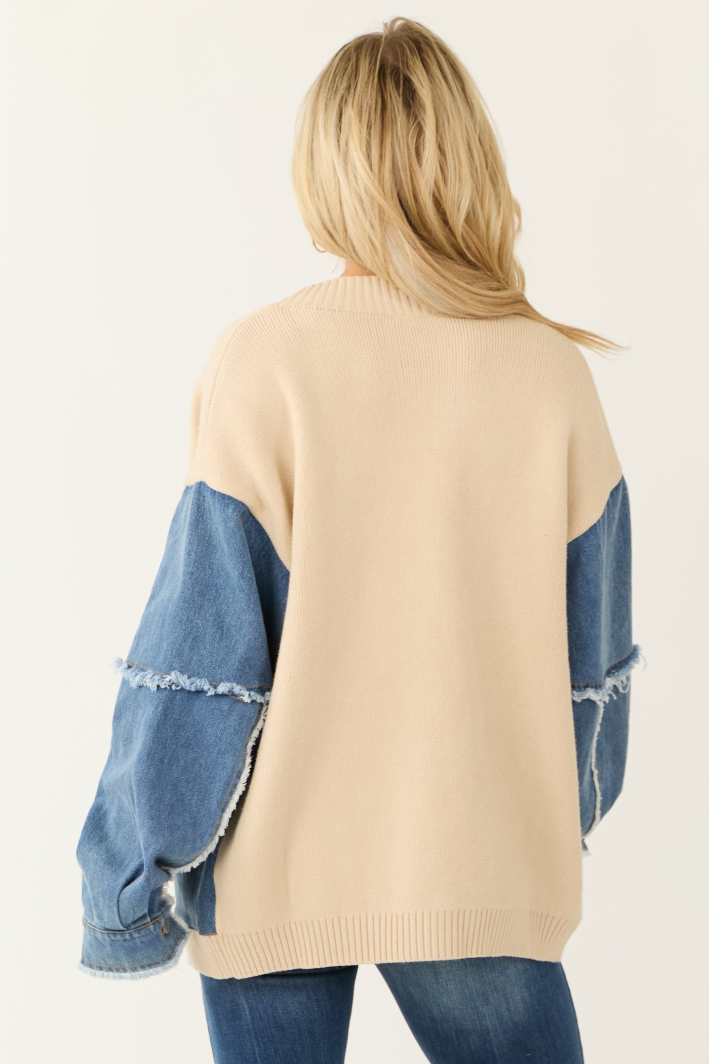 Desert Sand Knit and Denim Colorblock Cardigan