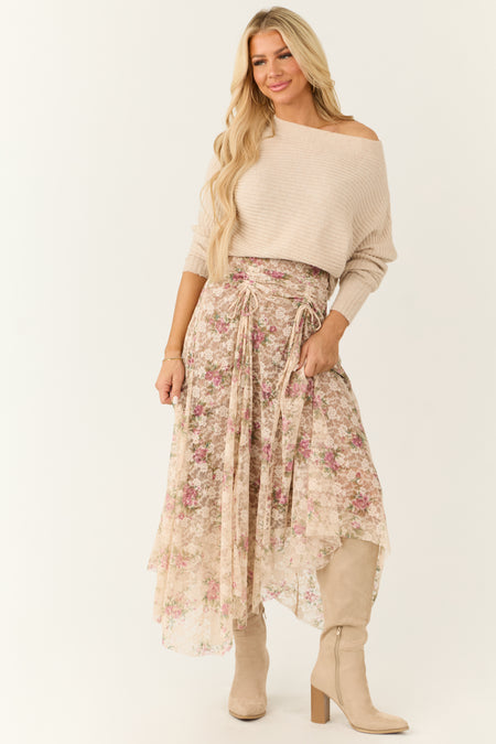 Desert Sand Lace Handkerchief Hem Maxi Skirt