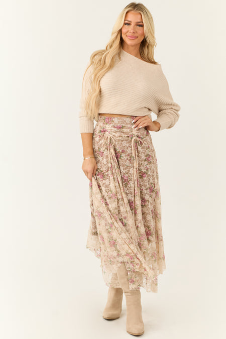 Desert Sand Lace Handkerchief Hem Maxi Skirt