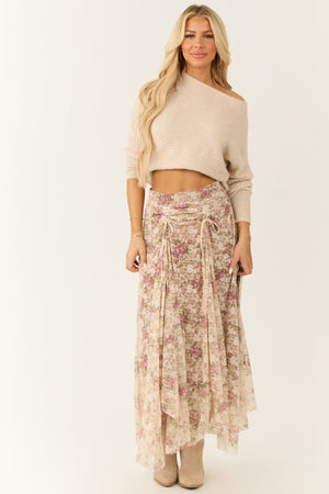 Desert Sand Lace Handkerchief Hem Maxi Skirt