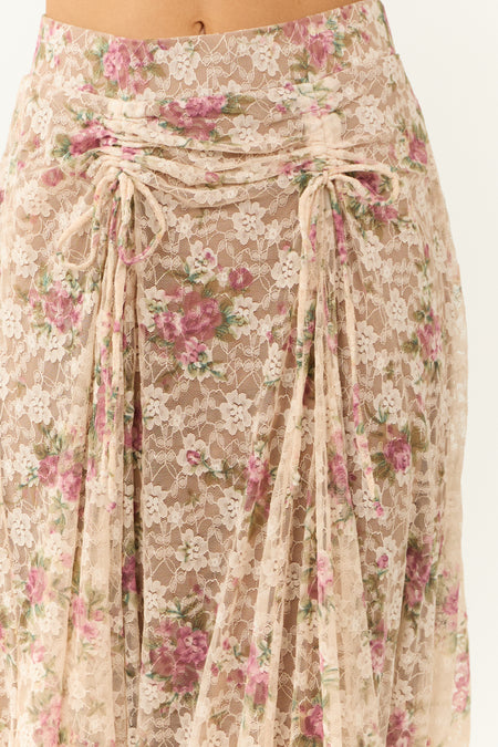 Desert Sand Lace Handkerchief Hem Maxi Skirt