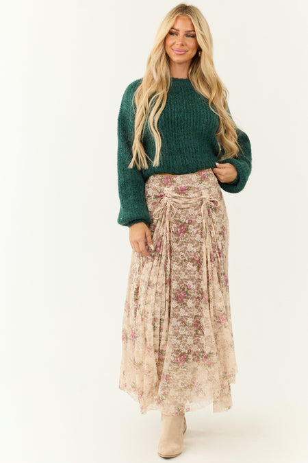 Desert Sand Lace Handkerchief Hem Maxi Skirt