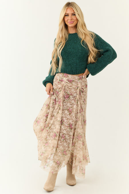 Desert Sand Lace Handkerchief Hem Maxi Skirt