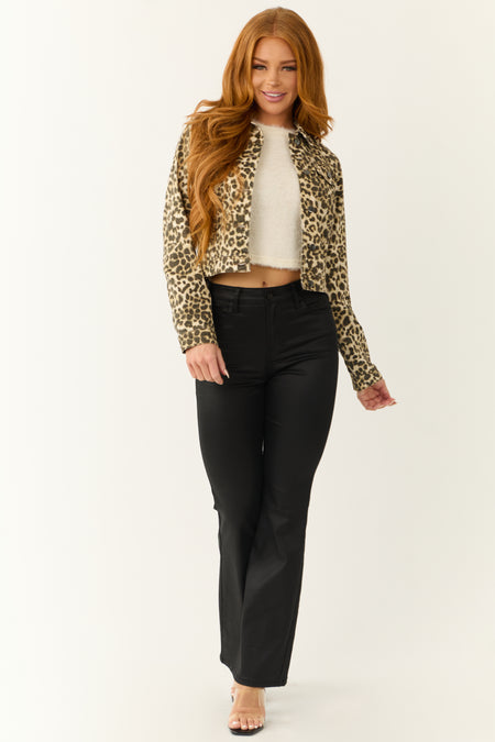 Desert Sand Leopard Print Washed Denim Jacket