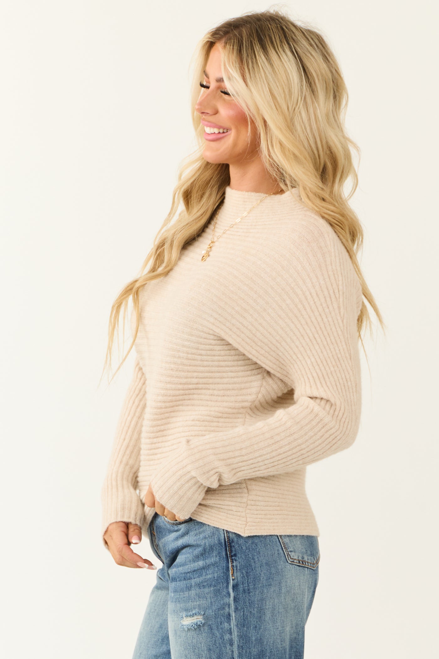 Desert Sand Mock Neck Long Sleeve Sweater