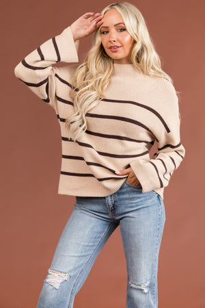 Desert Sand and Cocoa Stripped Knit Sweater